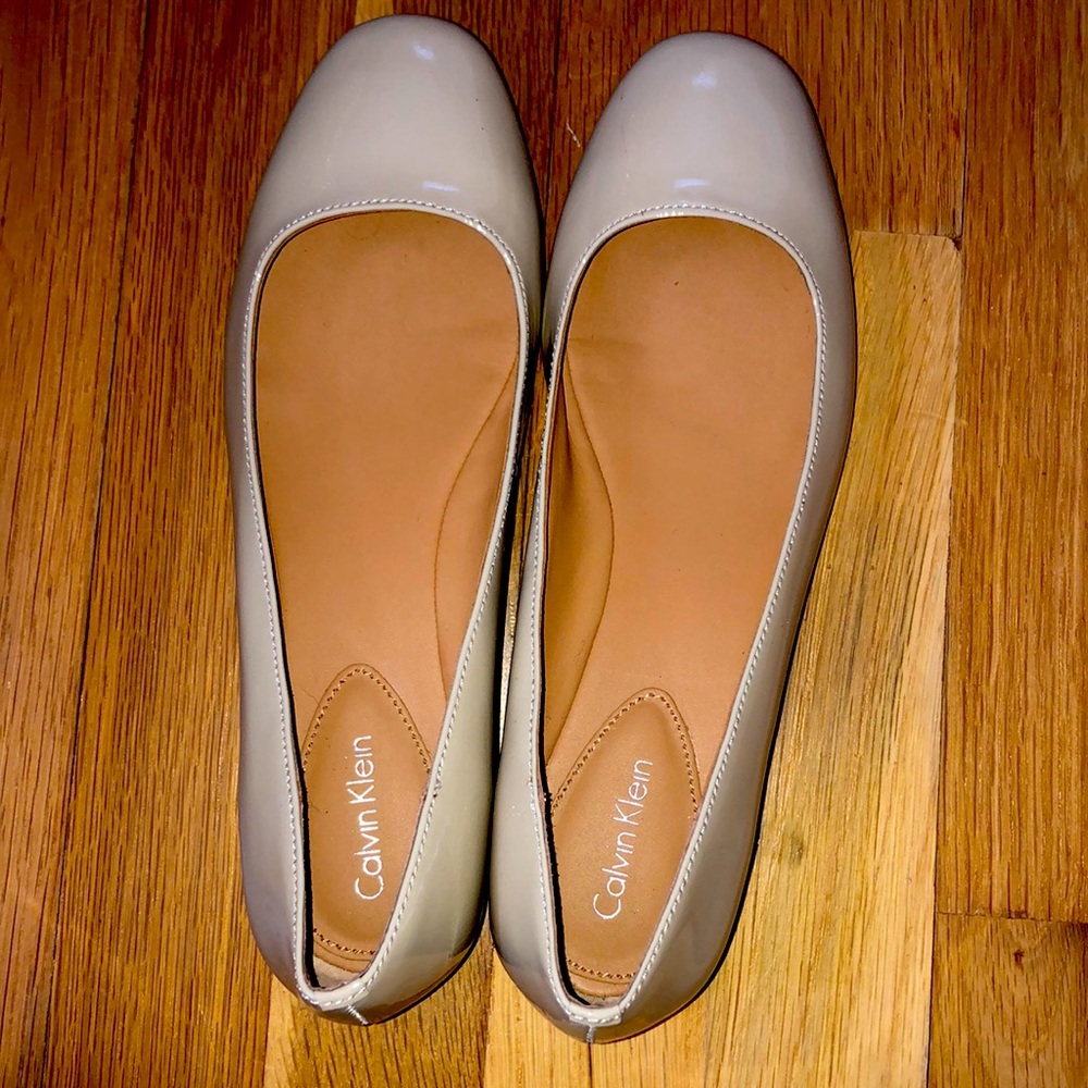 Calvin Klein tan flats, worn once